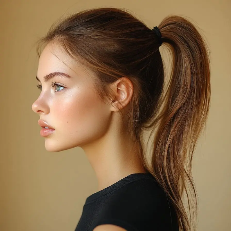 12. Sleek High Ponytail for Oval Faces