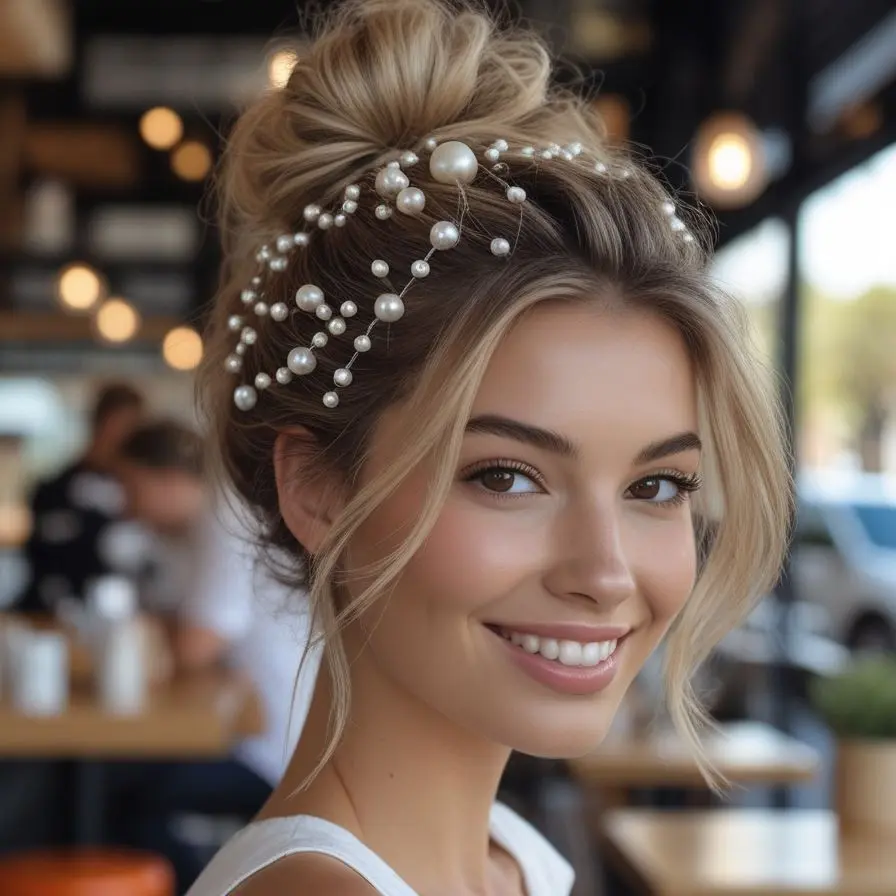 13. Pearl Accented Messy Bun