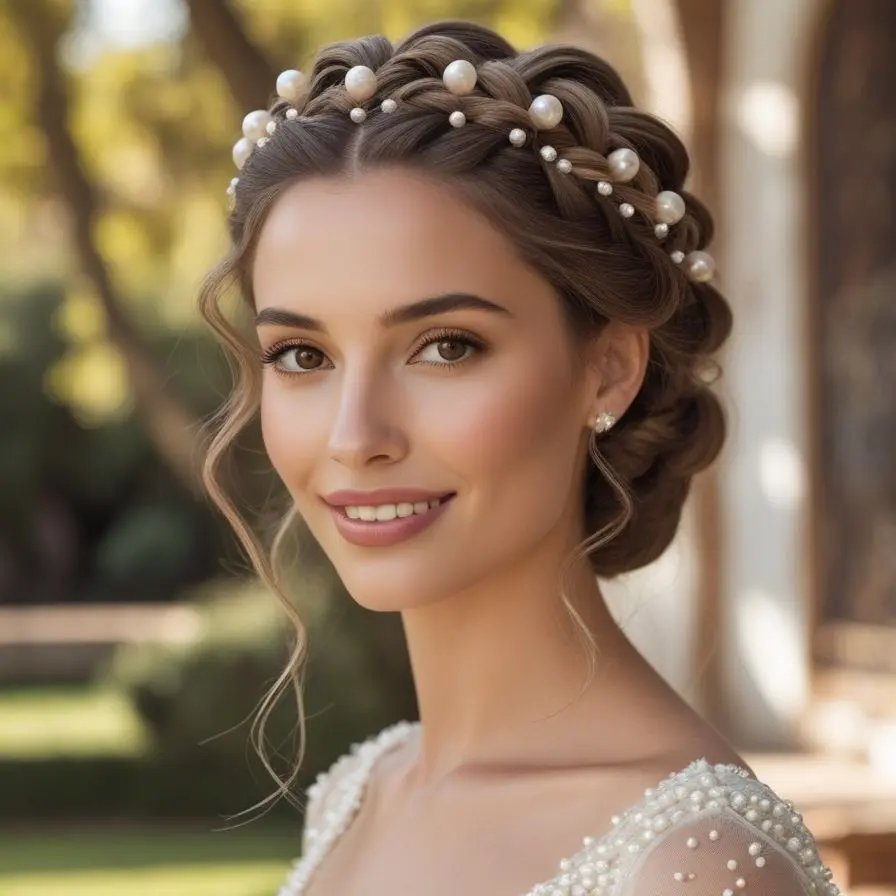 14. Vintage Pearl Crown Braids