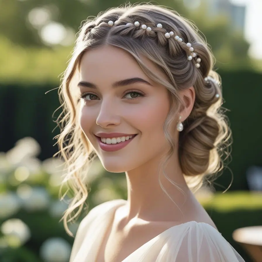 16. Pearl Strewn Braided Half Up