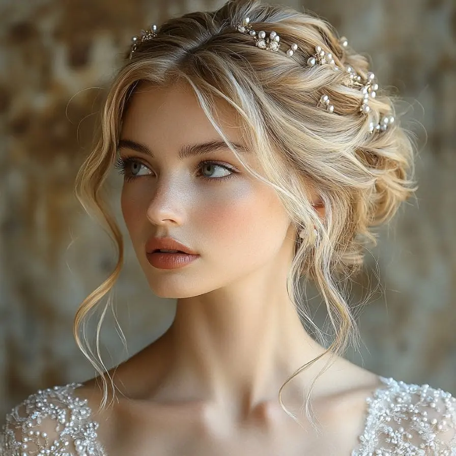 17. Opulent Pearl Decorated Twisted Updo min