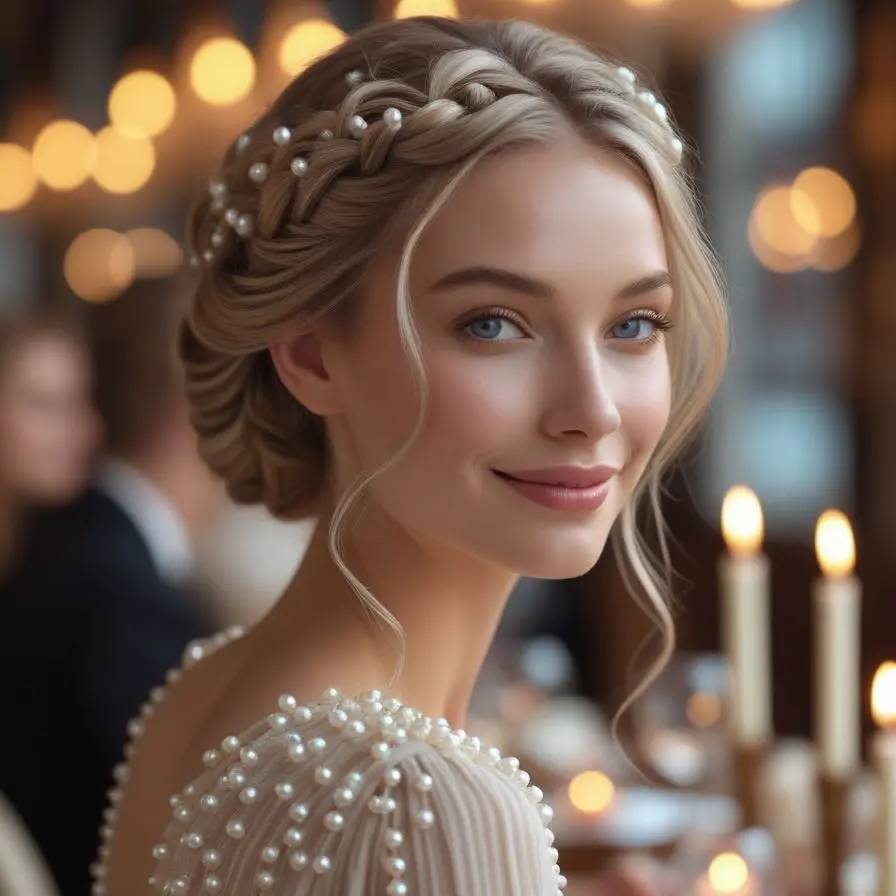 23. Romantic Pearl Braided Updo