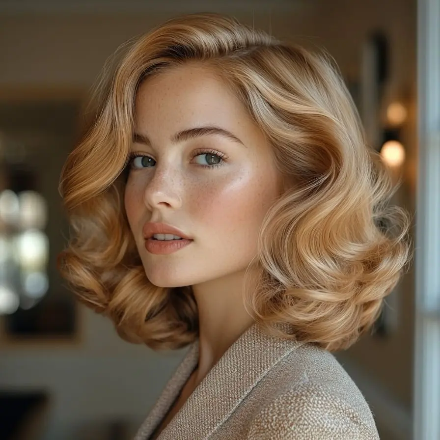 26. Hollywood Glam Waves for Oval Faces