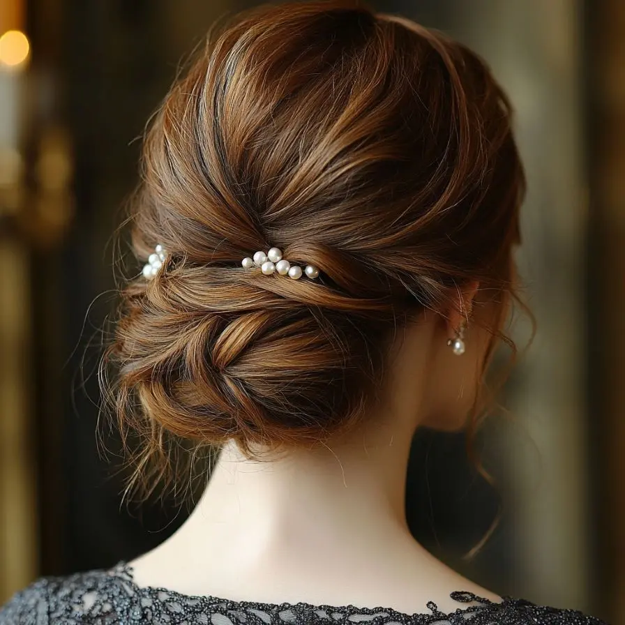 8. Glamorous Pearl Decorated Chignon min