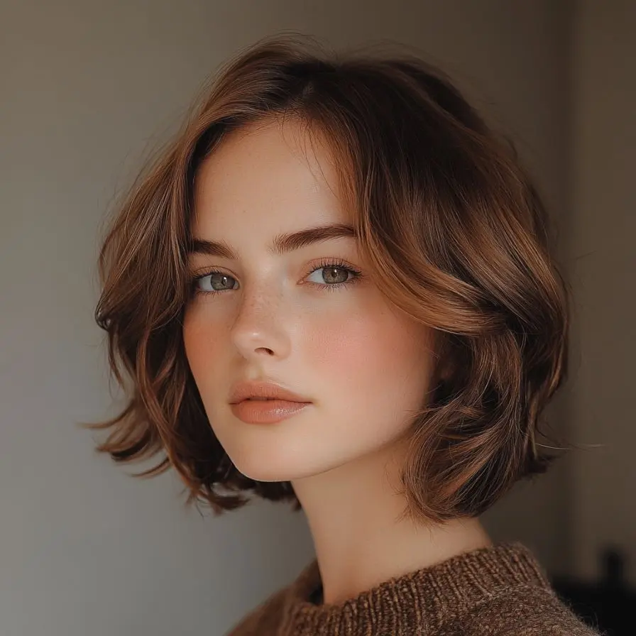 8. Tousled Wavy Bob for Oval Faces