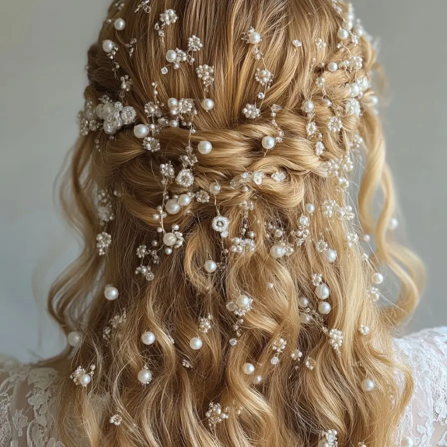 12. Luxury Pearl hairstyles Cascading Curls