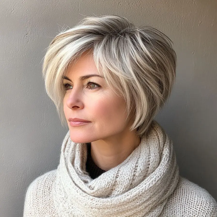 13. Wedge Cut with Side Bangs for Older Women