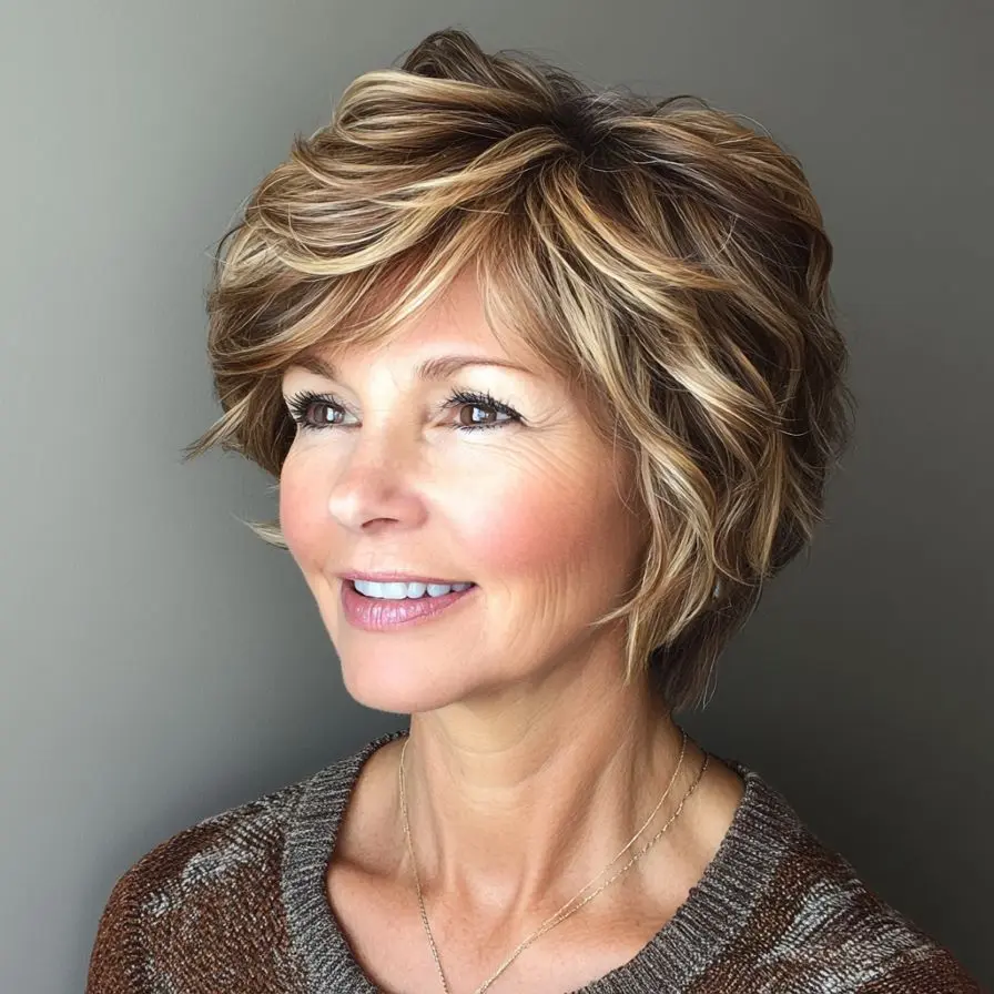 14. Wedge Hairstyle with Highlights for Older Women