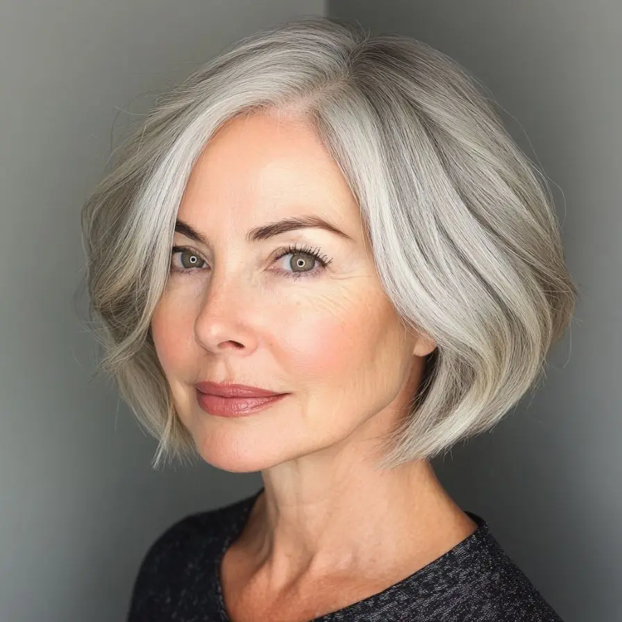 23. Salt and Pepper Wedge Bob for Older Women