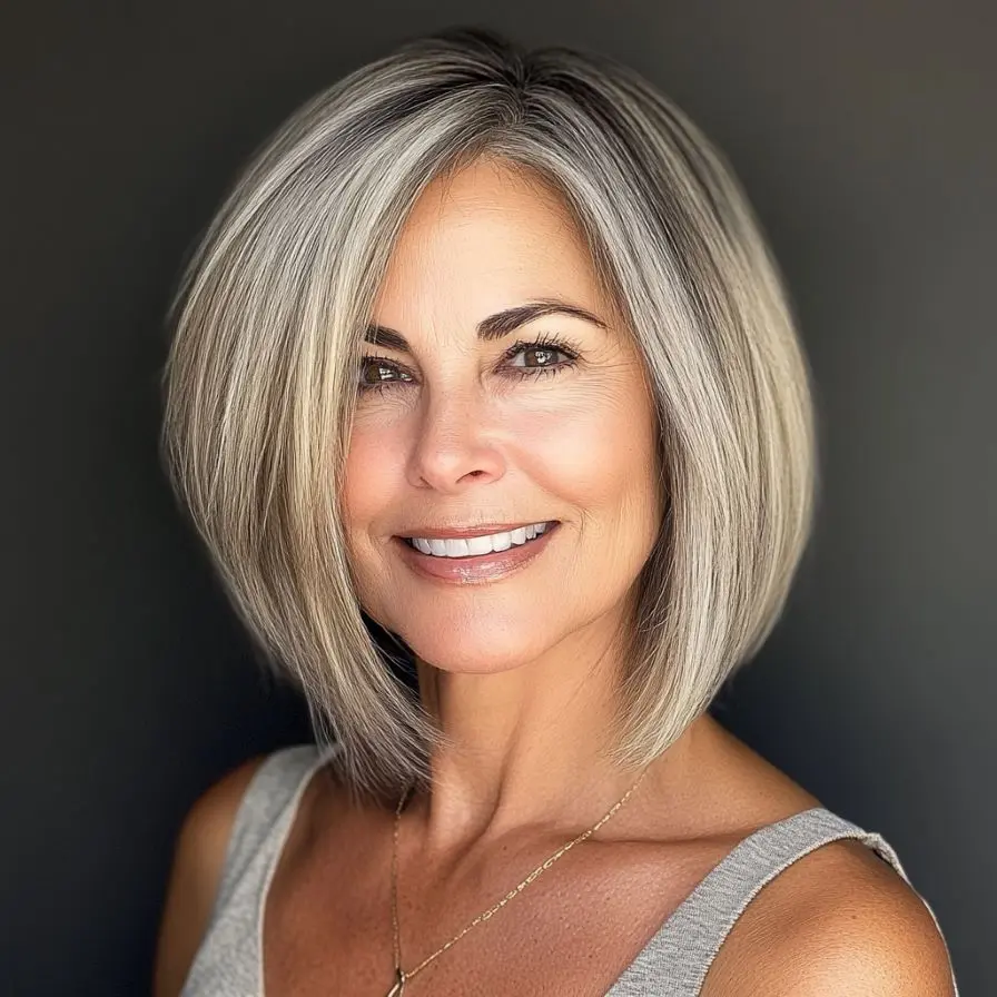 29. Sleek Wedge Bob with Side Part for Older Women