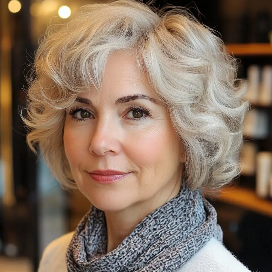 7. Curly Wedge Bob for Older Women