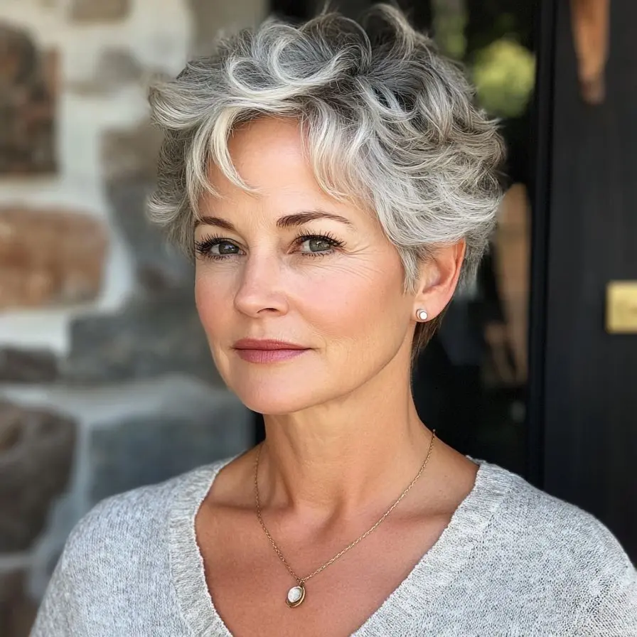 8. Curly Wedge Pixie for Older Women