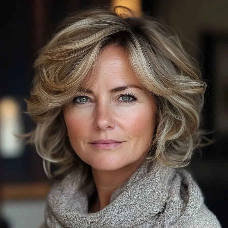 9. Feathered Wedge Hairstyle for Older Women