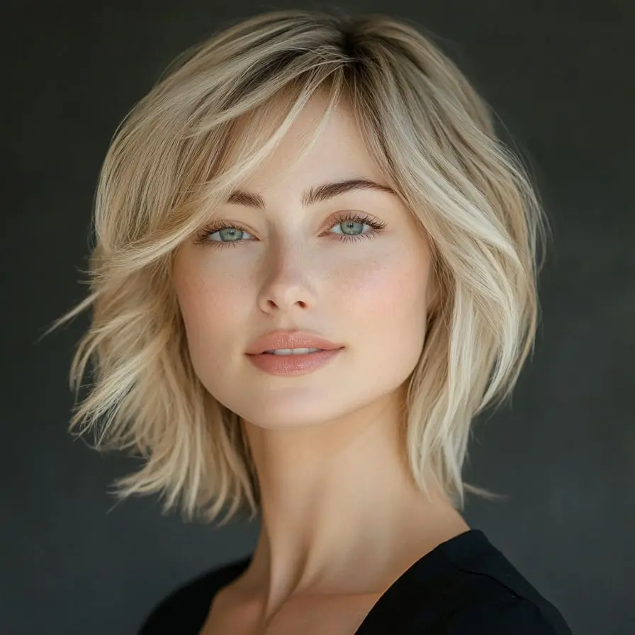 26. Side Swept Bangs Lob