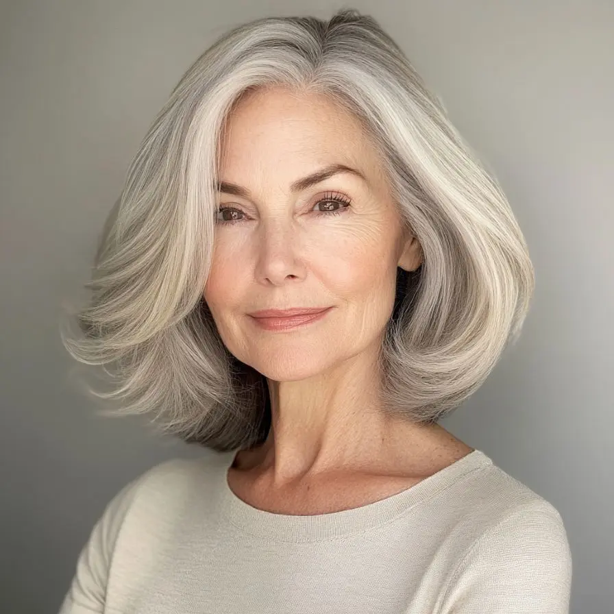 10 Face Framing Layered Lob for Older Women